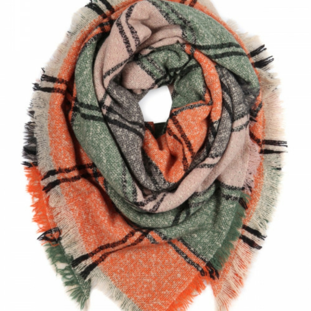 Keeping It Cozy Plaid Blanket Scarf (Pumpkin)